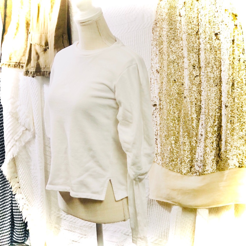 GOEN.J | XS / SP / 4 | White Puffed Sleeve White Cotton Pullover Sweatshirt Top